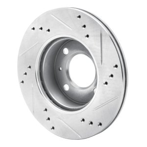 Hyundai Accent Brake Rotor (1) - Front Left - R1 Concepts - Drilled & Slotted - Silver - `00-`02